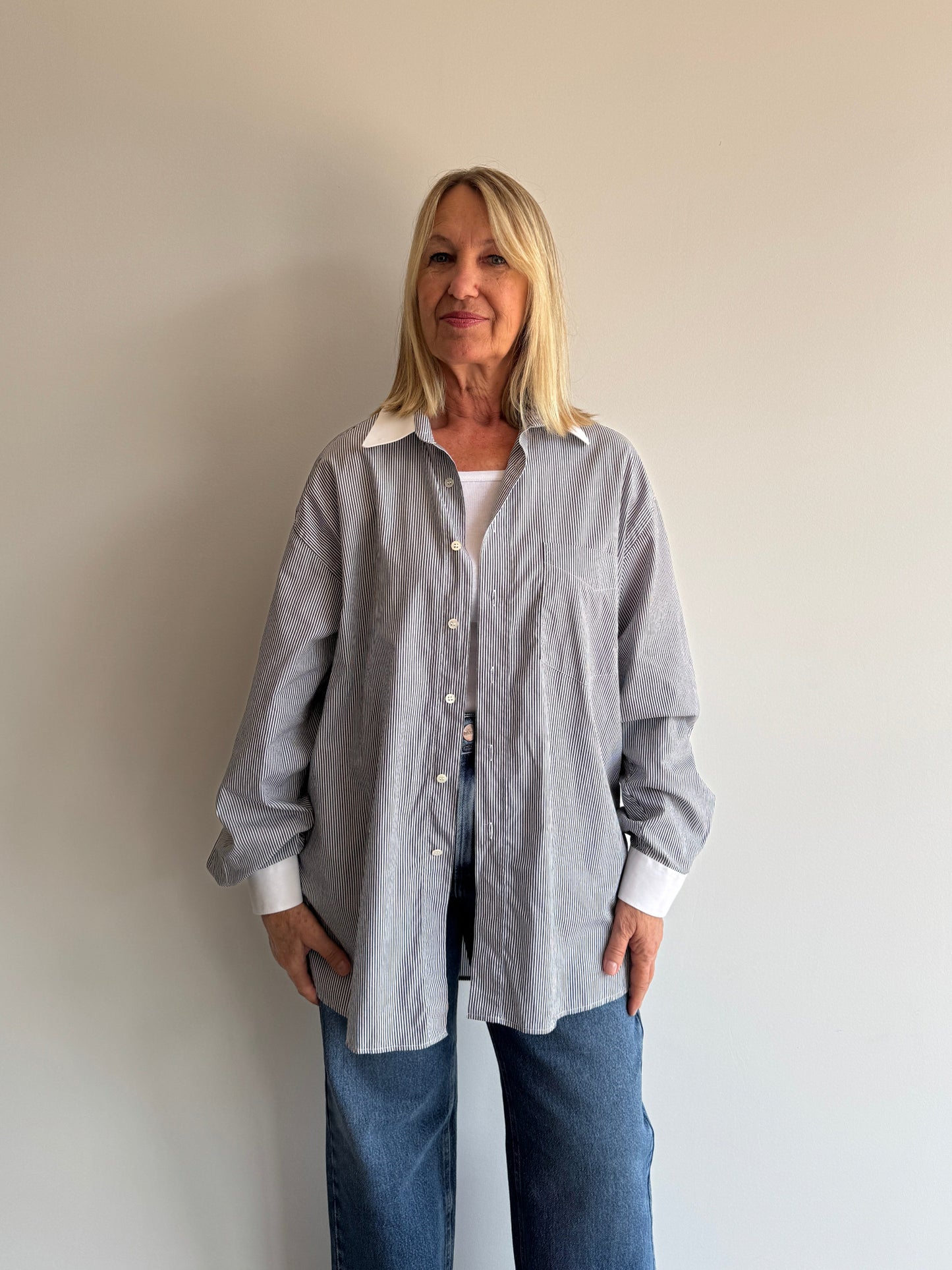 CAMISA LISTRADA GOLA BRANCA - 42