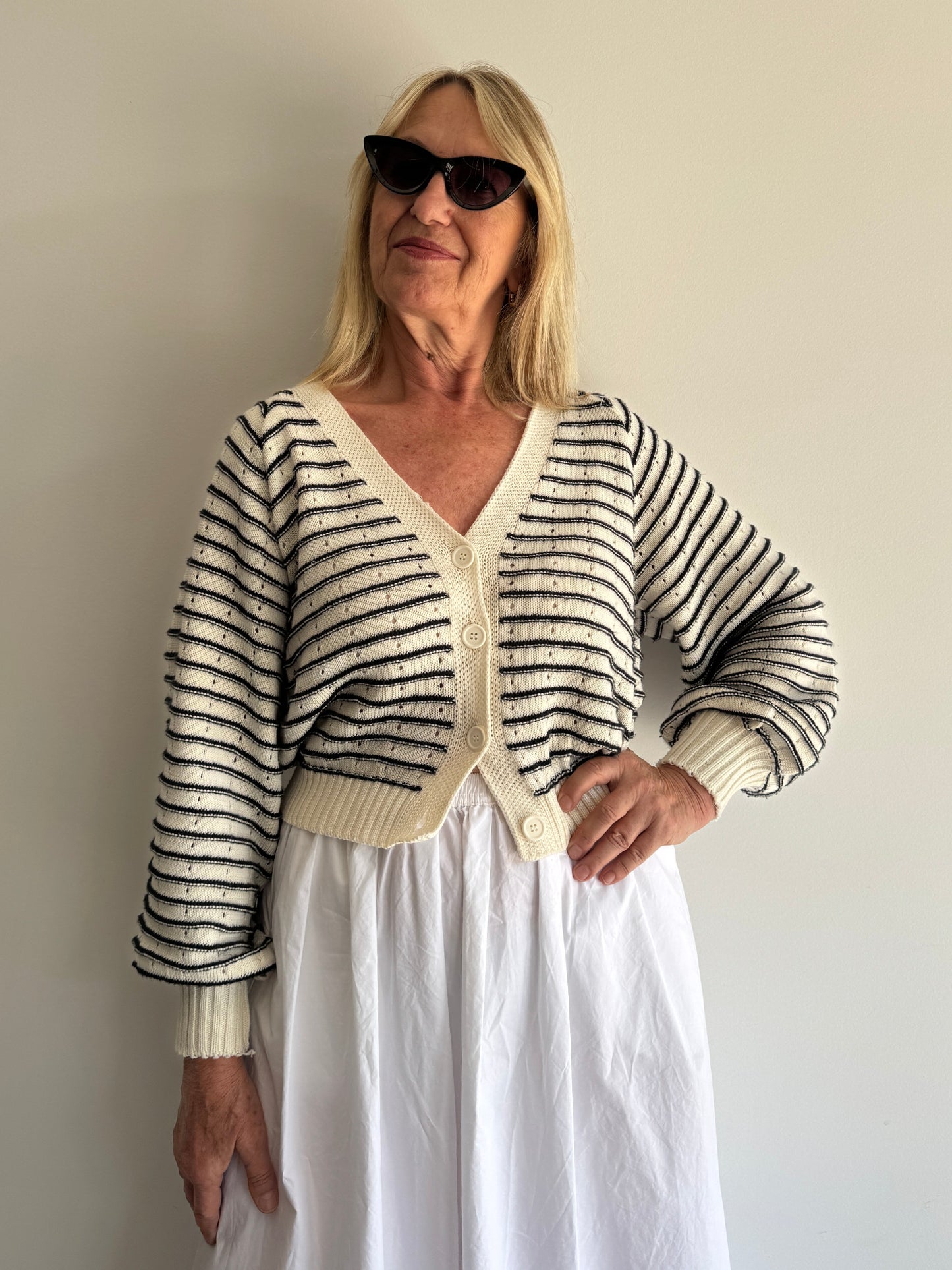 CARDIGAN TRICOT LISTRADO - M