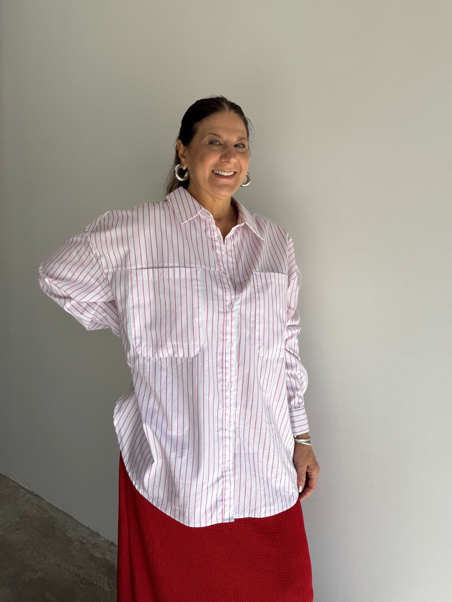 CAMISA BRANCA LISTRAS PINK - GG