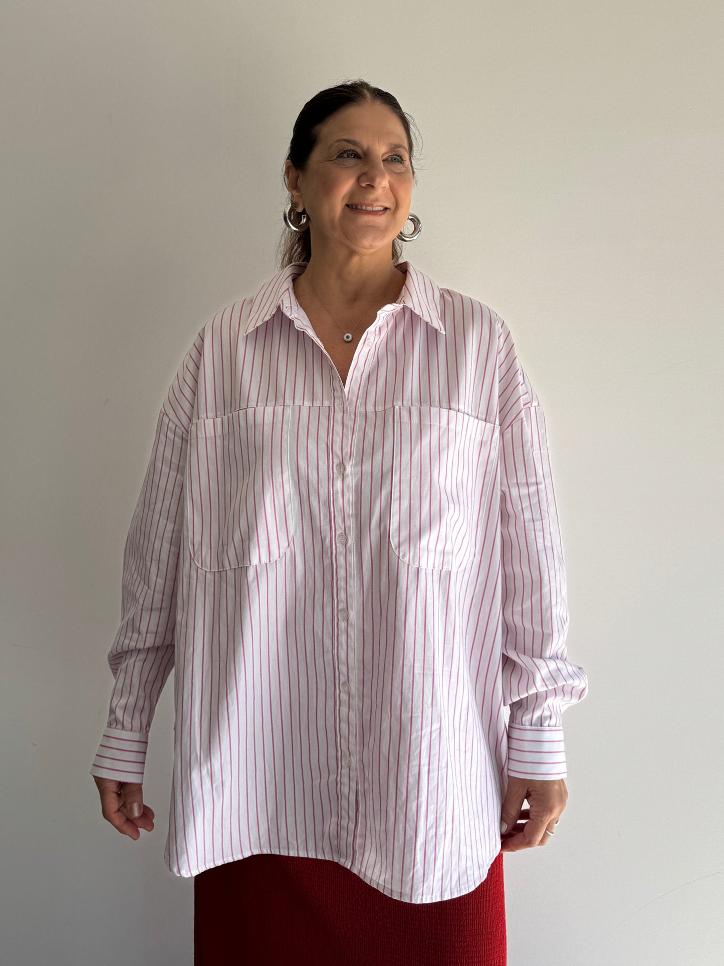 CAMISA BRANCA LISTRAS PINK - GG