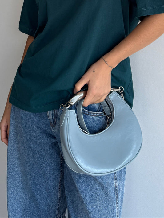 BOLSA AZUL CLARO ALÇA DE METAL