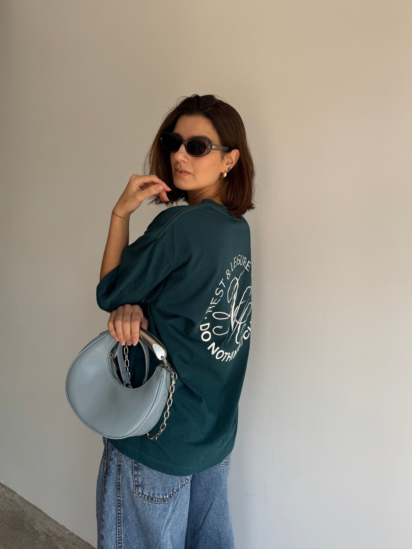 BOLSA AZUL CLARO ALÇA DE METAL
