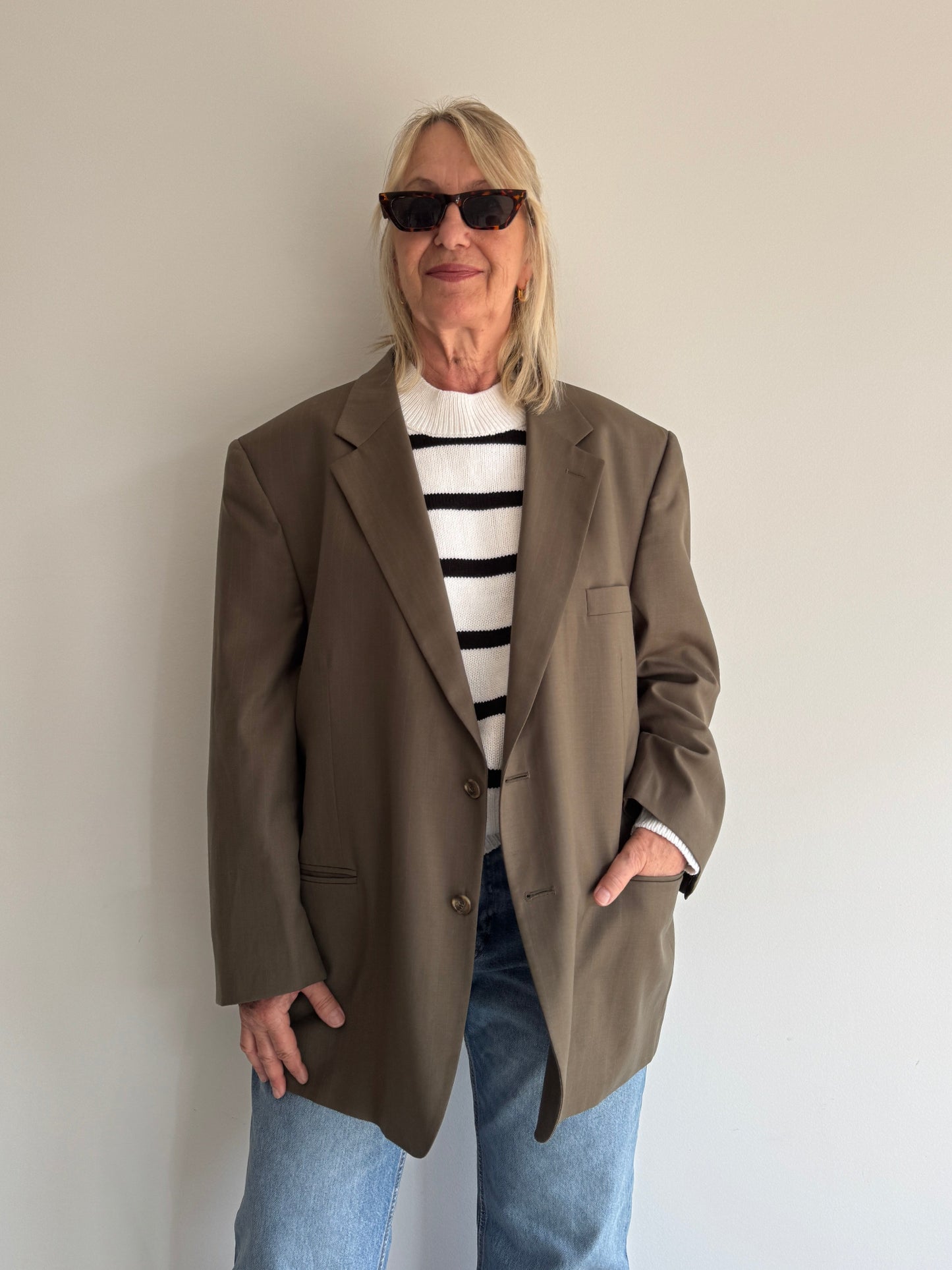 BLAZER OLIVA RISCA DE GIZ - 48