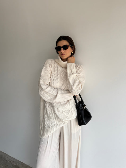 TRICOT ALONGADO CREME - M
