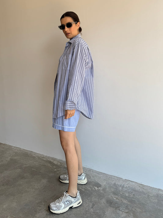 CAMISA LISTRADA AZUL E PRETO - M