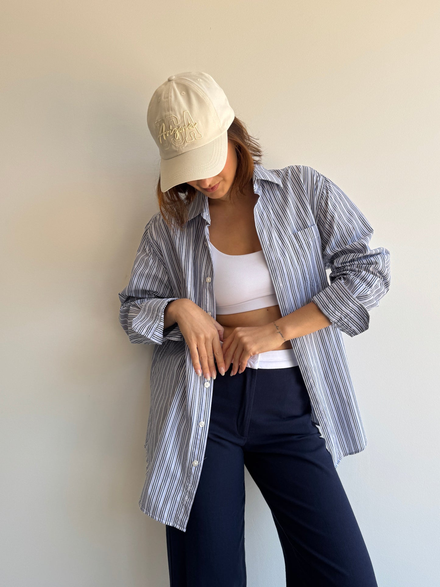 CAMISA LISTRADA AZUL E PRETO - M