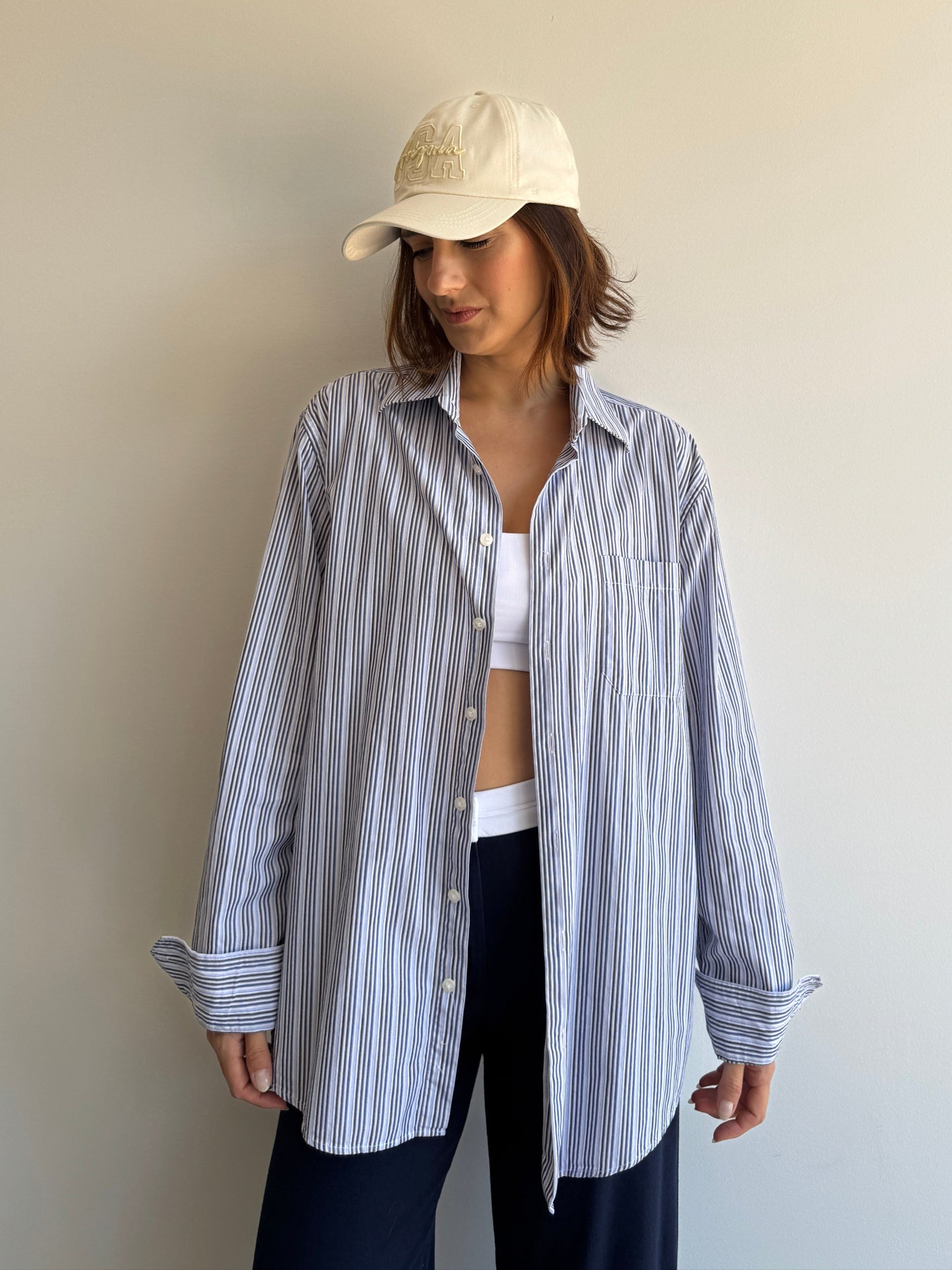 CAMISA LISTRADA AZUL E PRETO - M