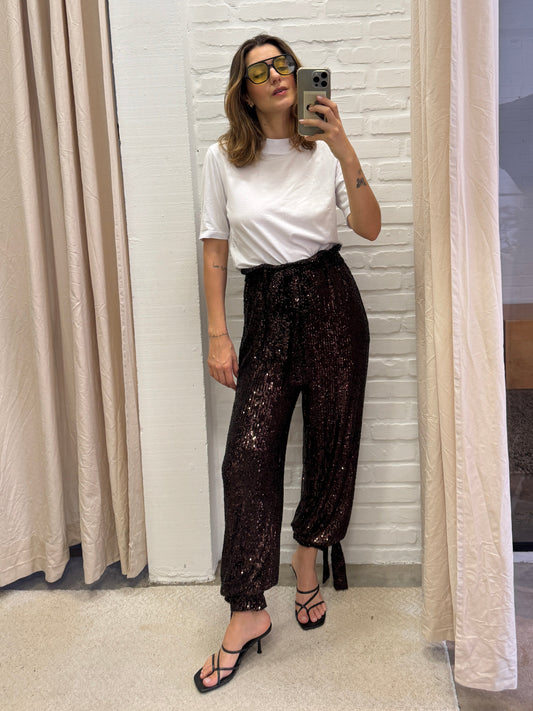 CALÇA PAETÊS MARROM ANIMALE - G