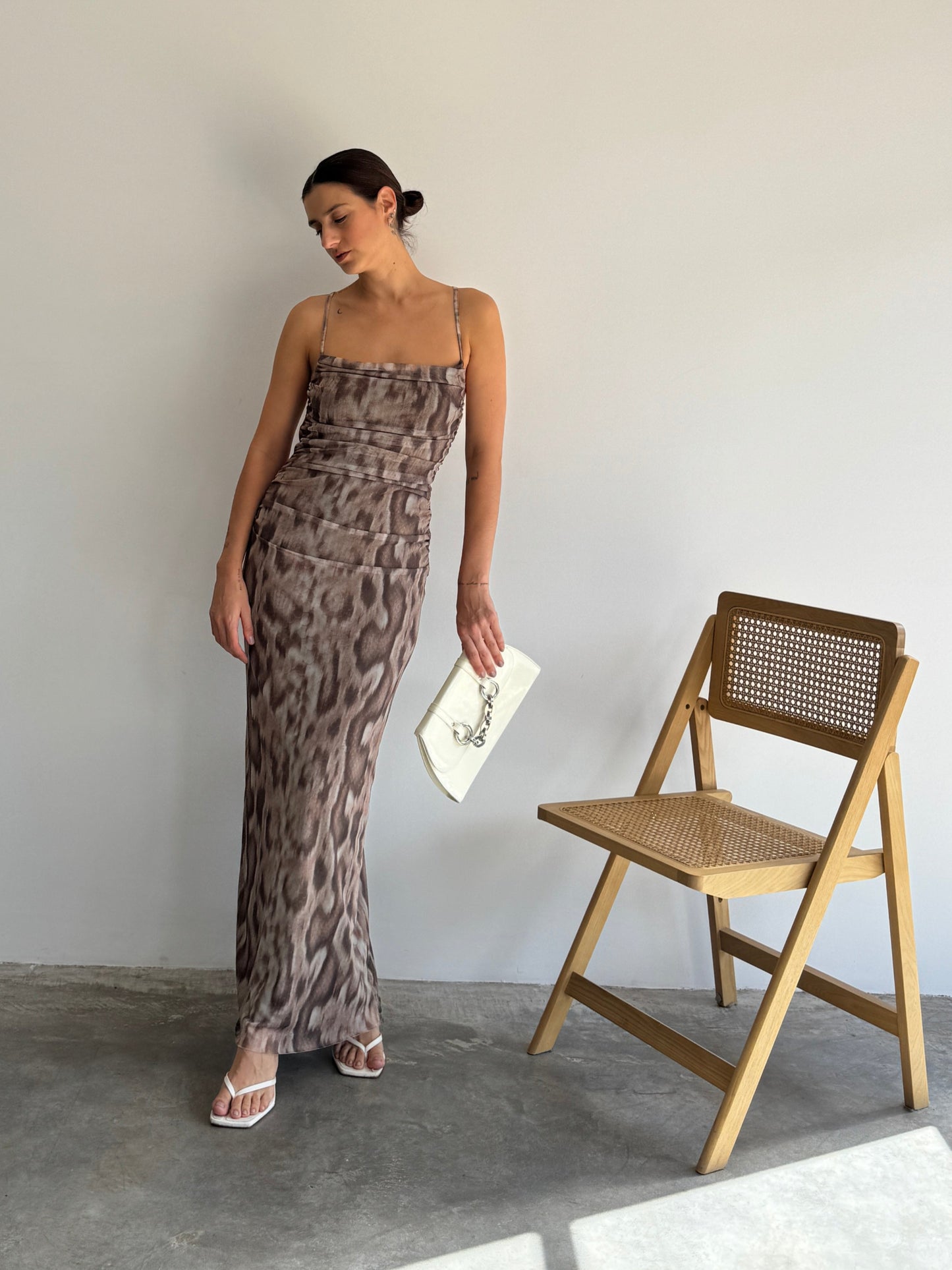 VESTIDO TULE SNAKE MARROM - P