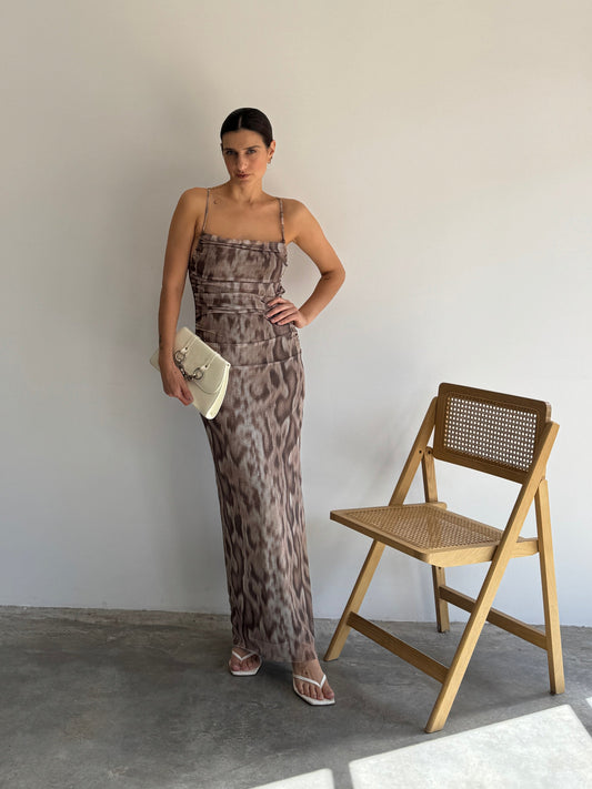 VESTIDO TULE SNAKE MARROM - P