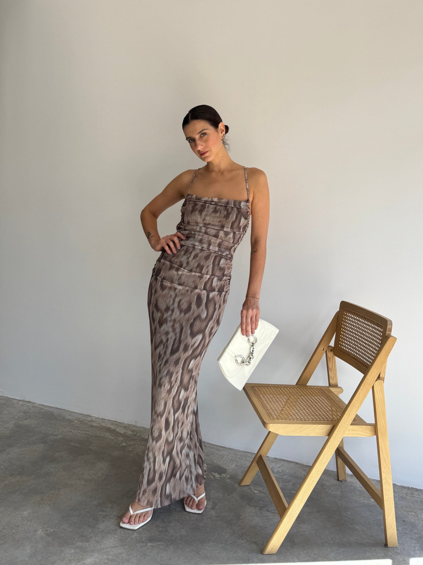 VESTIDO TULE SNAKE MARROM - P