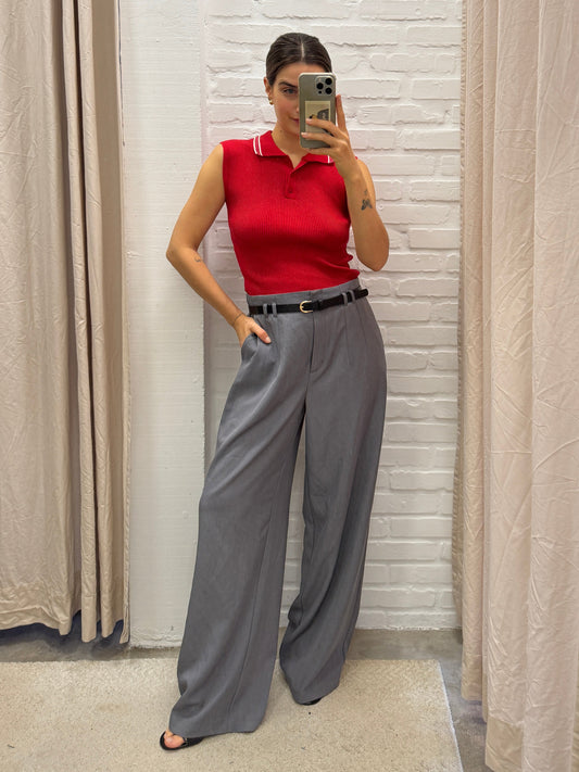 BLUSA TRICOT GOLA POLO VERMELHA - P