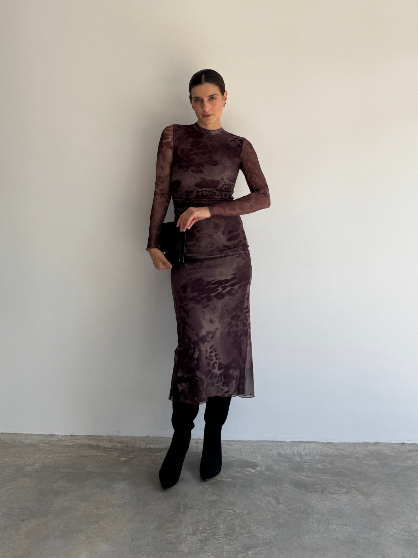 VESTIDO TULE MARROM ANIMAL PRINT - PP