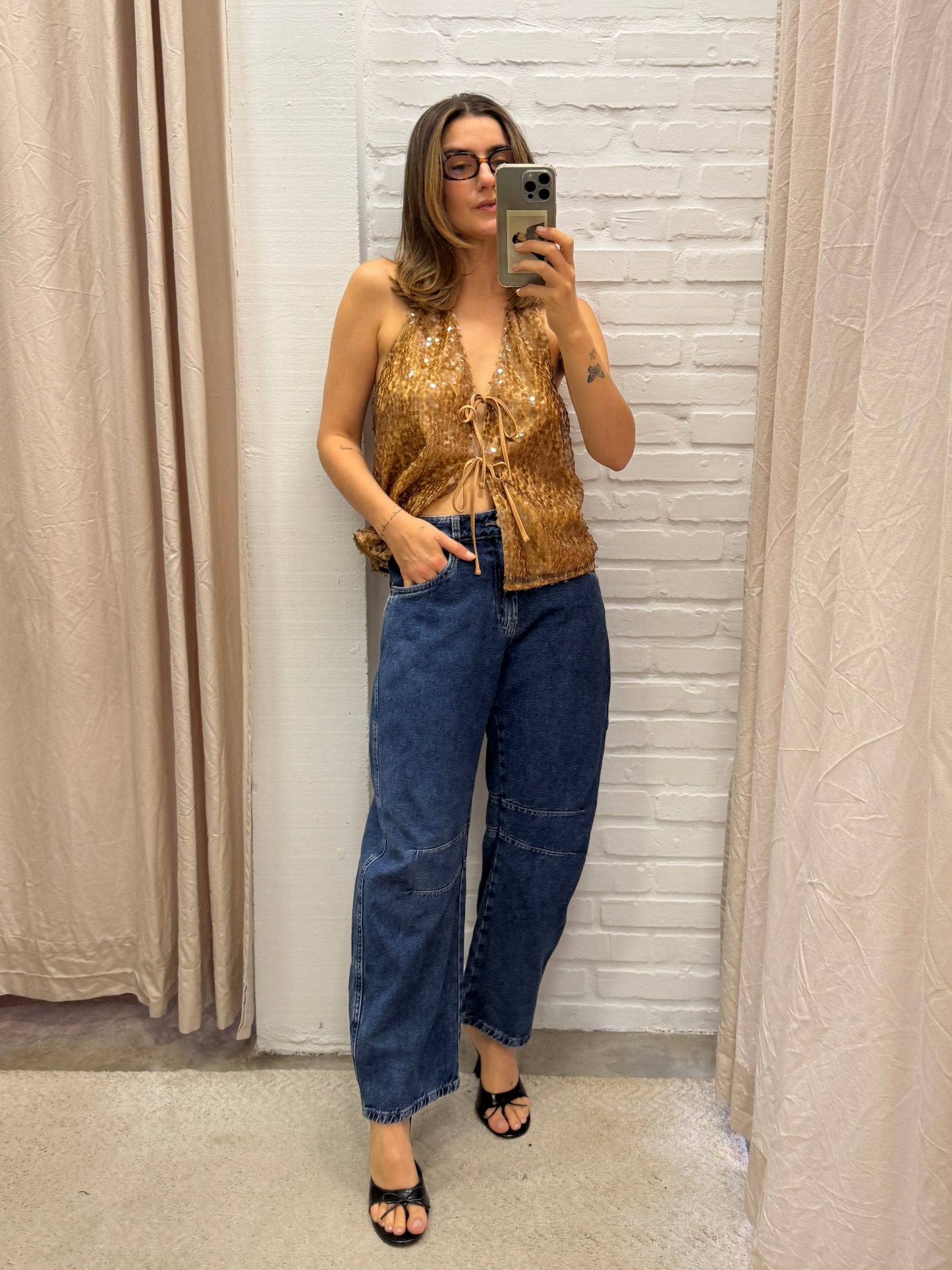 BLUSA PAETÊS CARAMELO - P