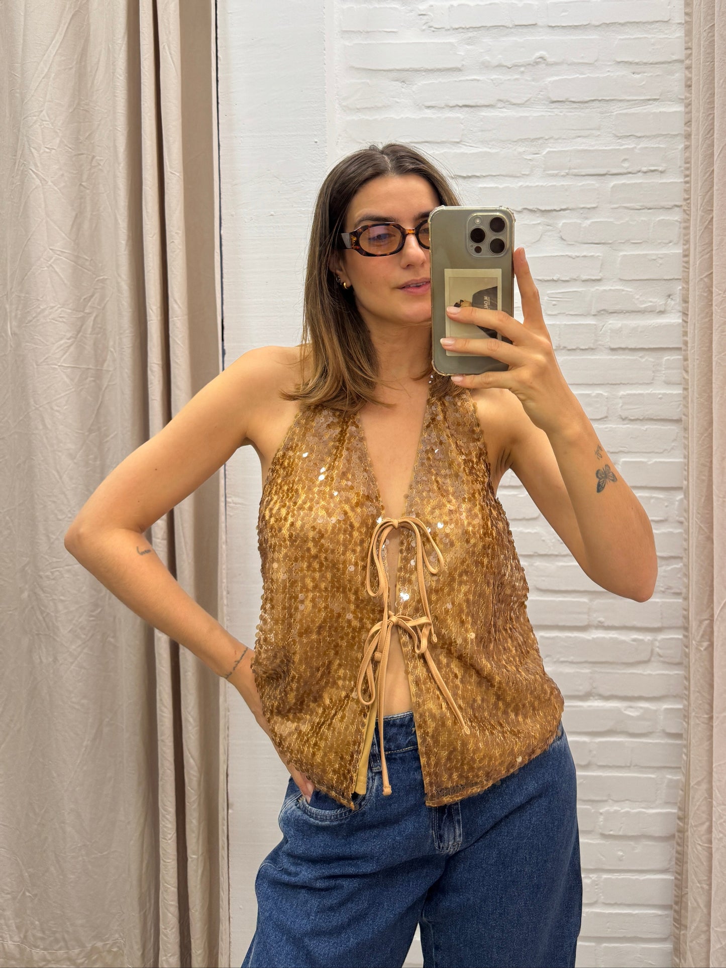 BLUSA PAETÊS CARAMELO - P