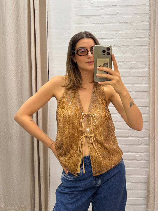 BLUSA PAETÊS CARAMELO - P