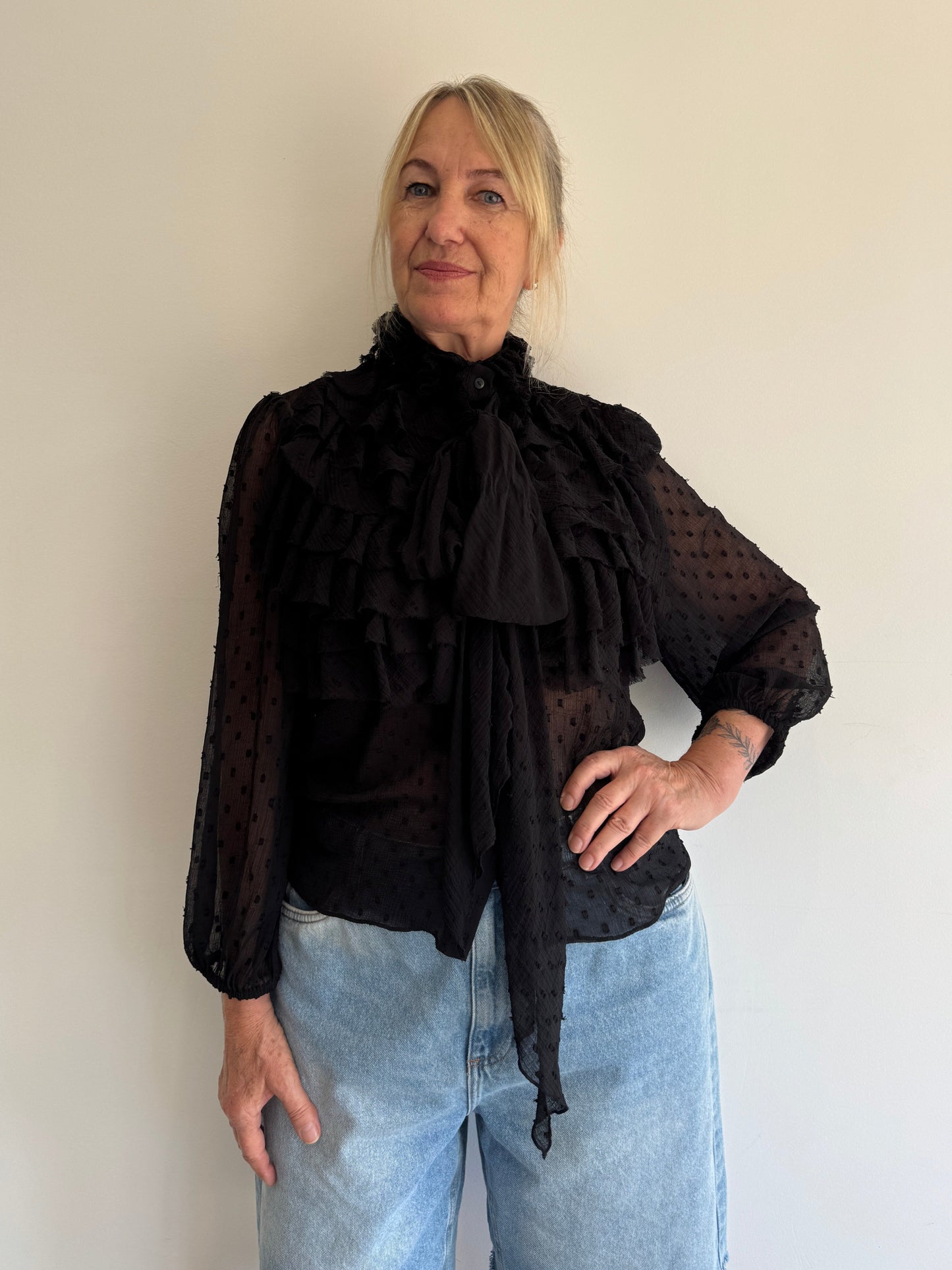 BLUSA BOHO PRETA ZARA - M