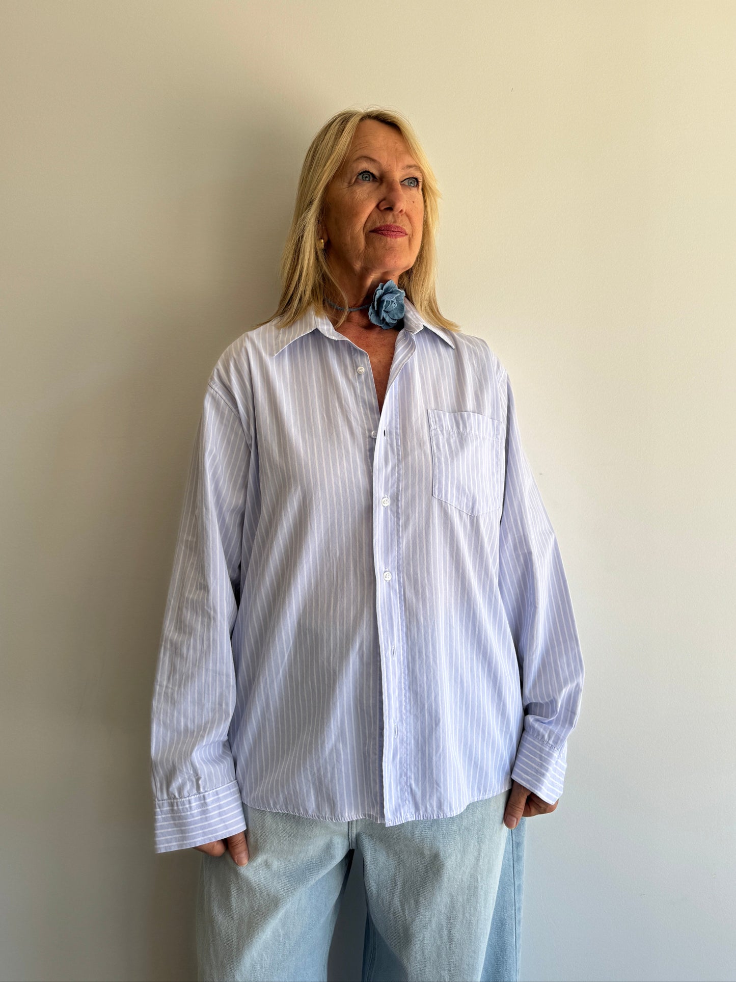 CAMISA LISTRADA AZUL CLARO - M