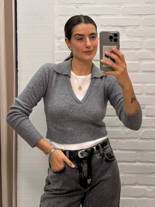 TRICOT CROPPED CINZA - P