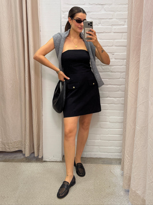 VESTIDO ALFAIATARIA SEM ALÇAS PRETO - P